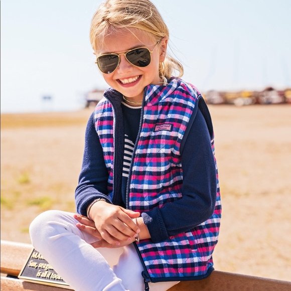 Vineyard Vines Reversible Sherpa Plaid Vest Blue - Picture 4 of 14